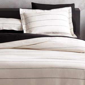 CB2 Linen Pinstripe Duvet Cover and Shams - FULL/QUEEN